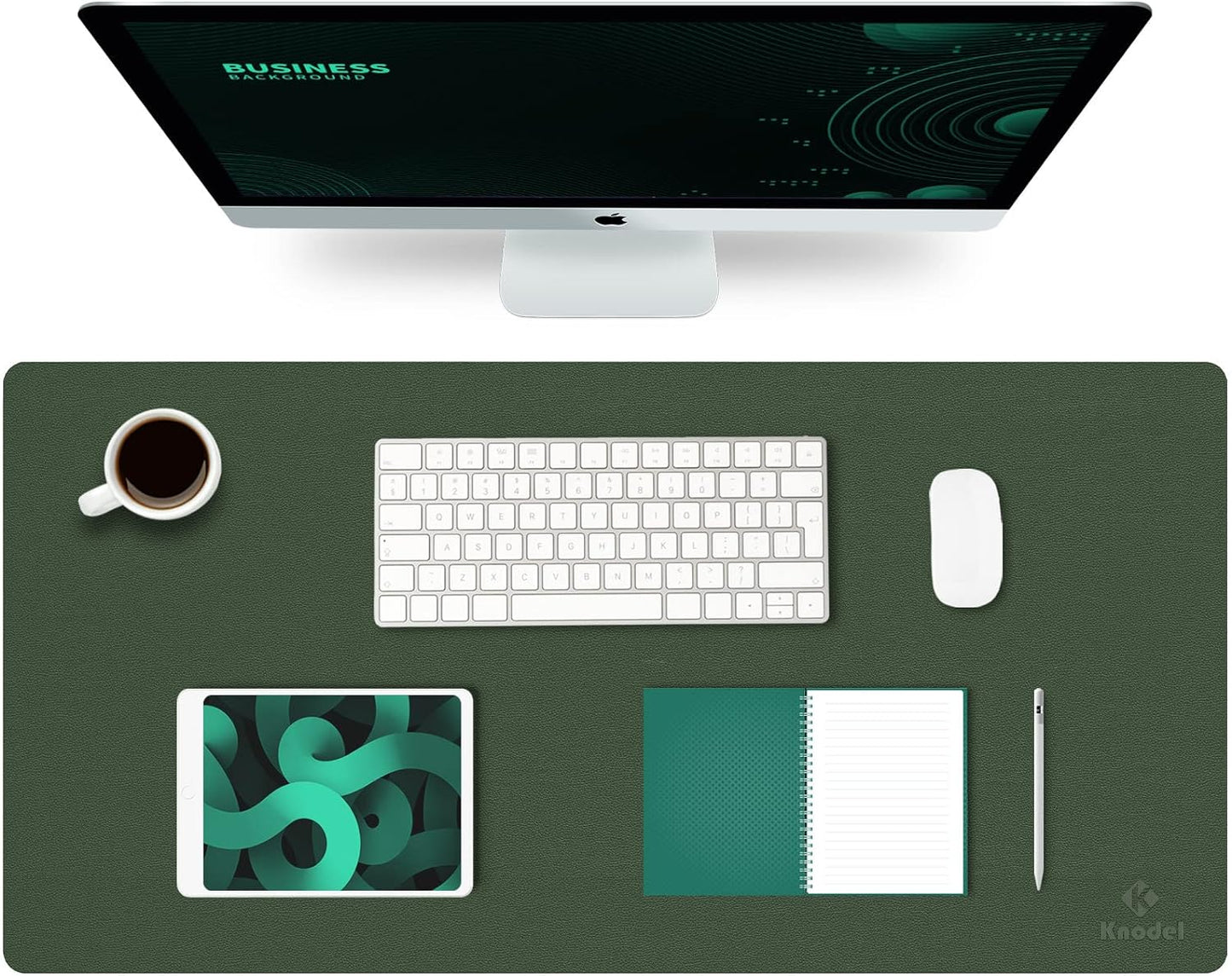 K KNODEL Large Office Leather Desk Mat, Mouse and Keyboard Pad, Computer and Laptop Mat, Desktop Protector and Cover, Writing Pad and Blotter (31.5"x15.7", Dark Green)