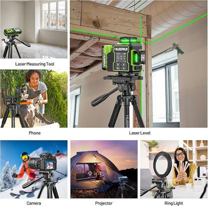 Huepar Professional Laser Level Tripod, 60 Inch Adjustable Laser Level Stand, Suit for Heavy Duty Laser Levels, Point Lasers, Laser Distance Measures; 1/4" & 5/8" Thread Mount, Non-Slip Feet, TPD14B