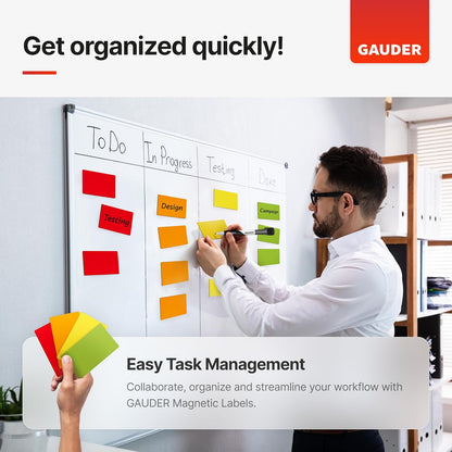 GAUDER Magnetic Labels Writable - Reusable Magnet Tags for Whiteboard, Chalkboard, Kanban Board and Refrigerator - Magnet Cards with Marker (30 Pack - 3 Sizes)