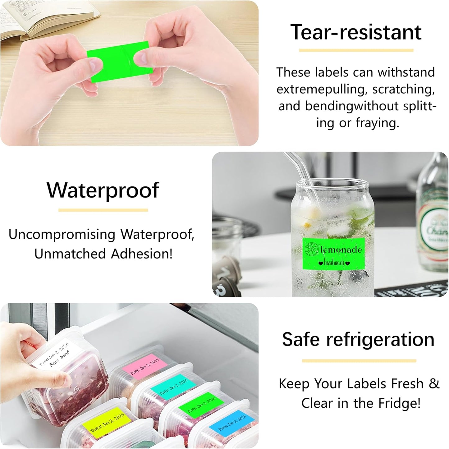 1x2 inch Label Stickers Roll for Thermal Printer 500PCS Colored Removable Freezer Labels Waterproof Blank Sticker Labels to Write on for Food Containers and Jars, Fluorescent Green