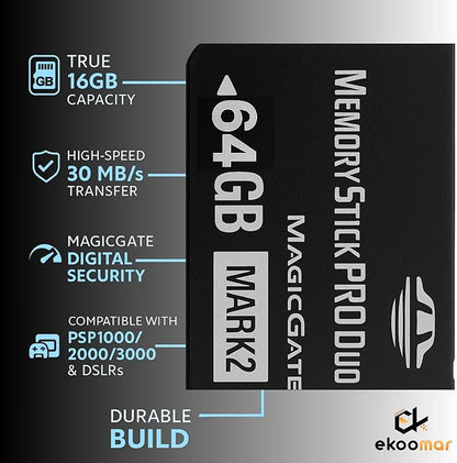Original 64GB Memory Stick Pro Duo MARK2 - Compatible with PSP1000/2000/3000, DSLR Burst Shooting, MagicGate | High-Speed Read/Write Memory Stick Duo Card for PSP Memory Stick & Cameras