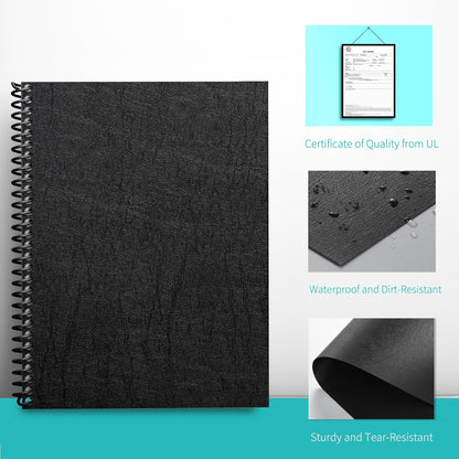 Binditek 50 Pack 12 Mil Leather-Textured Midweight Polycovers, Plastic Binding Presentation Covers, 8-1/2 x 11" Letter Size, Square Corners, Un-Punched, Black