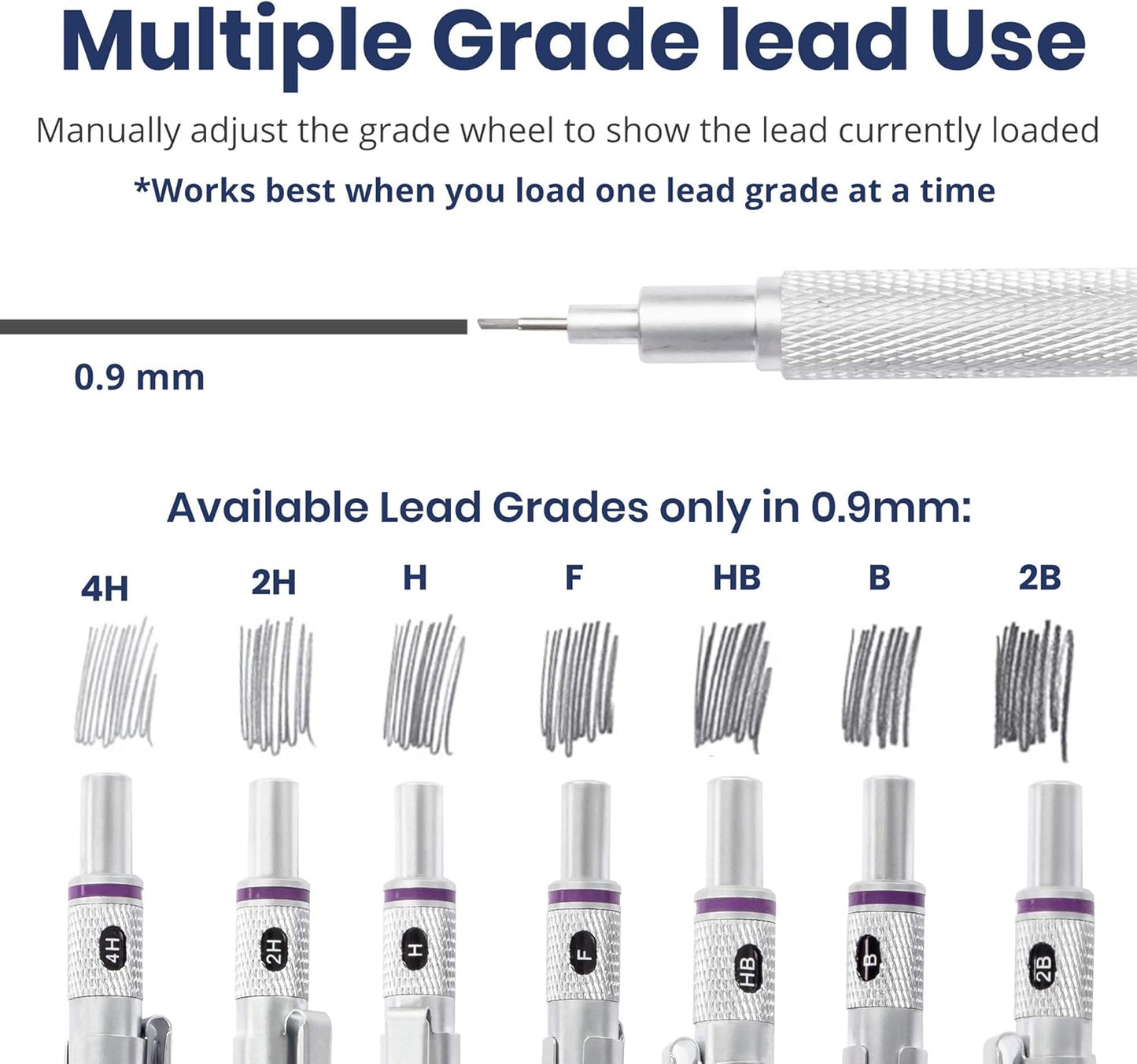 Pacific Arc Chromograph Metal Mechanical Pencil .9 mm Silver Barrel Mechanical Pencil with Built In Lead Pencil Grade Indicator, Lead Pencil Holder for Drafting, Sketching, and Drawing