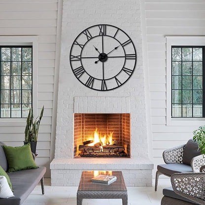 Large Wall Clock for Living Room Decor – 32 Inch Silent Non-Ticking Modern Farmhouse Wall Clock, Oversized Decorative Metal Roman Numeral Clock