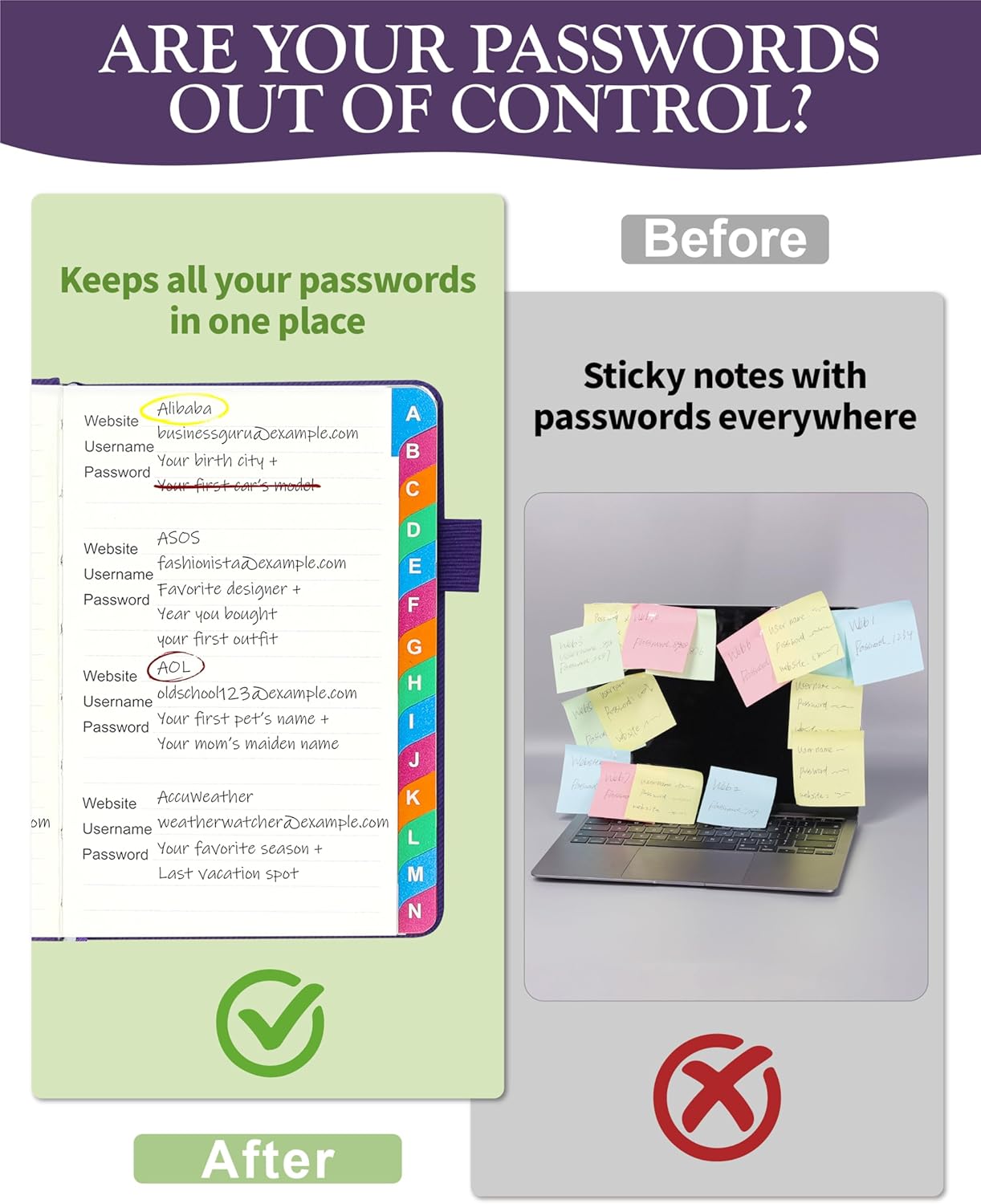 Password Keeper Book with Colorful Alphabetical Tabs, Hardcover Password Log-book for Internet Password and Website Address, 5.8"×8.4" Password Notebook for Home Office (Royal Purple, Medium (5.8 x 8.4 Inch))