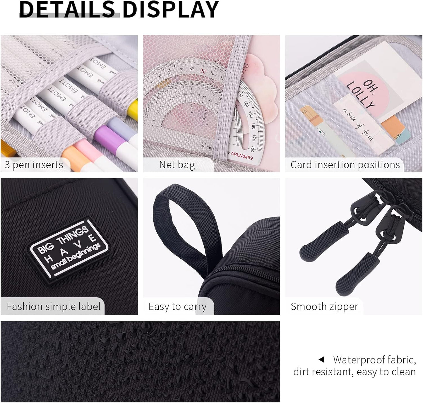 CICIMELON Durable Pen Pencil Case for School Supplies, High Capacity Pencil Bag Pouch Organizer for Teen Girls Boys Adults, Black