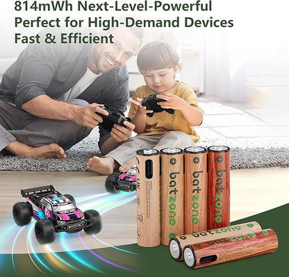 Rechargeable AAA Batteries, 814mWh AAA Batteries Lithium, Long Lasting USB C AAA Rechargeable Battery, 16 Pack with 3 USB-C 2-in-1 Charging Cable Over 1000+ Cycles