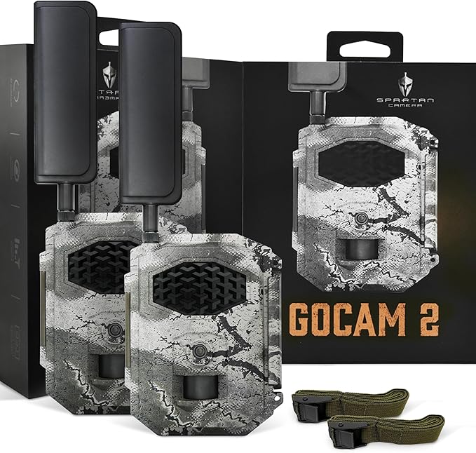 Spartan Camera GoCam2 Cellular-2 Pack, APP Control Trail Camera, 4G LTE, 1080P Video, FHD Photos, No Glow, Night Vision, Motion Activated, IP65 Water Resistant (Spartan Areus, AT&T)