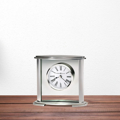 Howard Miller Glenmont Tabletop Alarm Clock – Metal Oval Glass Center, Brushed Silver Finish & Quiet Ticking Roman Numerals, Battery Operated Modern Desk Clock for Home or Office Décor