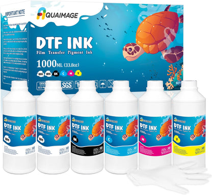 Premium DTF Ink 6000 ml, DTF Transfer Ink for PET Film, Refill Ink for printheads ET-8550, XP-15000, XP600, I3200, L1800, Direct to Film Heat Transfer Printing, 1000ml x 6 (2W+BKCMY)