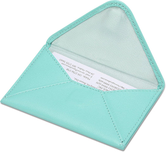 HISCOW Envelope Business Card Case with Magnet Closure - Italian Calfskin (Teal)