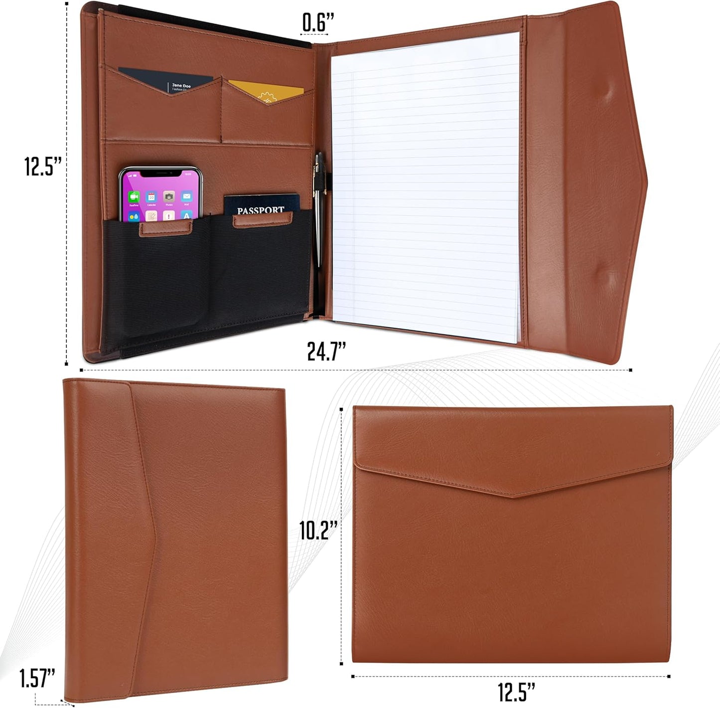 STLYIO Trifold Padfolio - Magnetic Closure. Stretchable Compartment for Tablet, Documents. Elastic Pockets for Phone, Gadgets, Passport, Travel Documents. Letter-Sized Notepad and Gift Box Included.