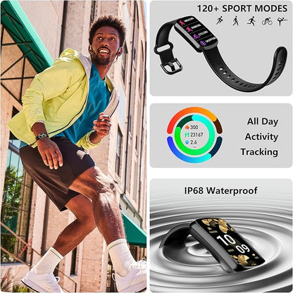 Health Fitness Tracker, Smart Watch with 24/7 Heart Rate, Activity Tracker with Blood Pressure and Blood Oxygen Monitor, 120 Sport Mode Waterproof Sleep Tracker for Women Men (Black)