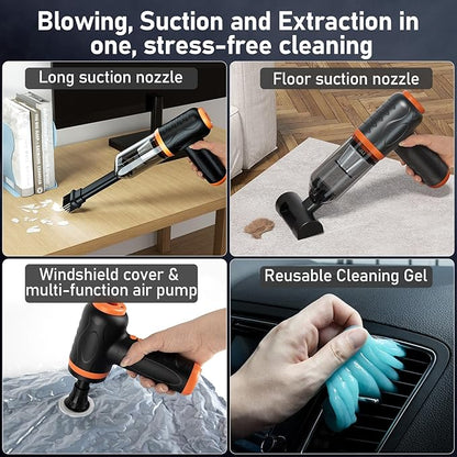 COLORCORAL 12-in-1 Cordless Compressed Air Duster with 2-Speeds 120,000RPM, LED Light, Computer Vacuum Air Duster 2-in-1, Perfect for Deep Cleaning Keyboards, PCs, Cars, and Electronics