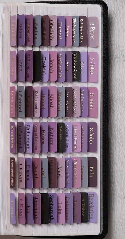 UPAFEXXI-Laminated Bible Tabs (Gold Foil Embossed Lettering), Bible Tabs for Women and Men, Reposition Large Print Stickers, Easy to Read and Apply, 80 Chapters Labels for Easy Navigation(Purple)