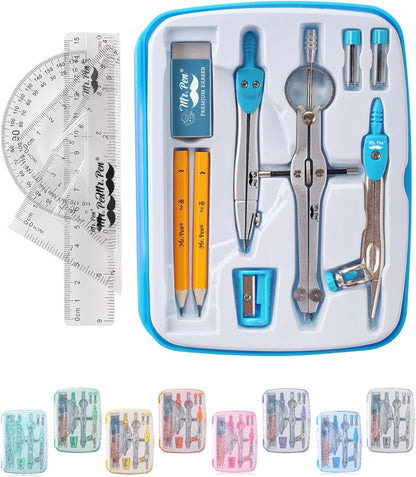 Mr. Pen 13 Piece Geometry Set with Shatterproof Storage Box, Blue