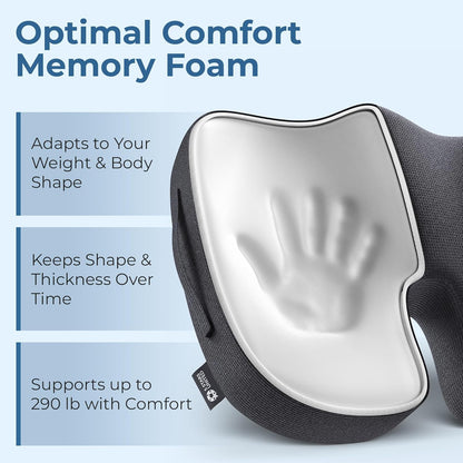 5 STARS UNITED Seat Cushion for Tailbone Pain Relief – Large Memory Foam Lifting Pillow for Coccyx, Hip, Sciatica & Post-Surgery Recovery – Wheelchair, Car, Desk, Gaming & Office Chairs, Black