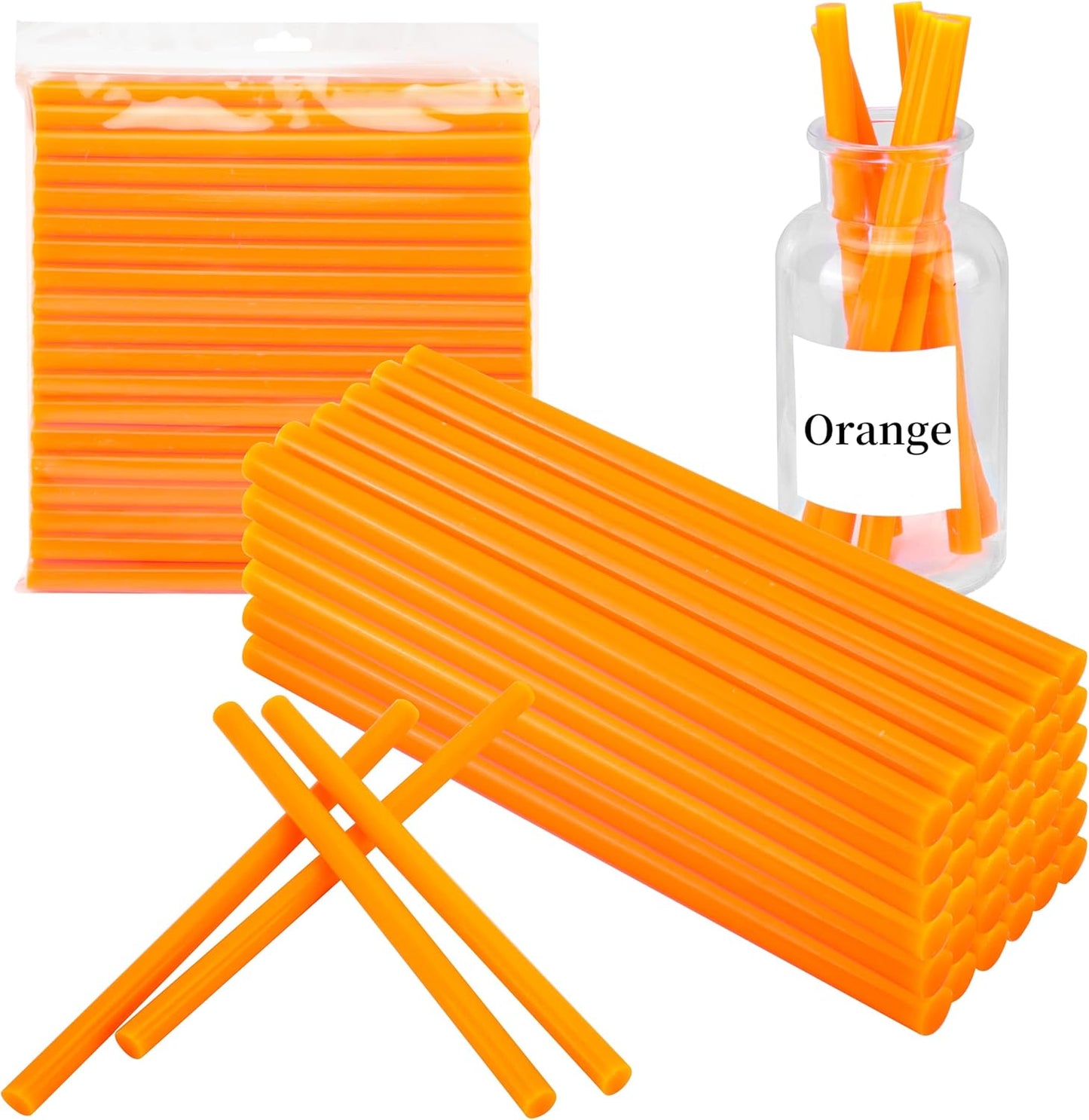 MATUFF 52 Pcs Orange hot Glue Sticks Full Size 0.43” Dia x 8” Long, Colored Hot melt Glue Sticks, All-Purpose Glue Sticks for Halloween Pumpkins Crafts Make, DIY Art Craft Repair Bonding