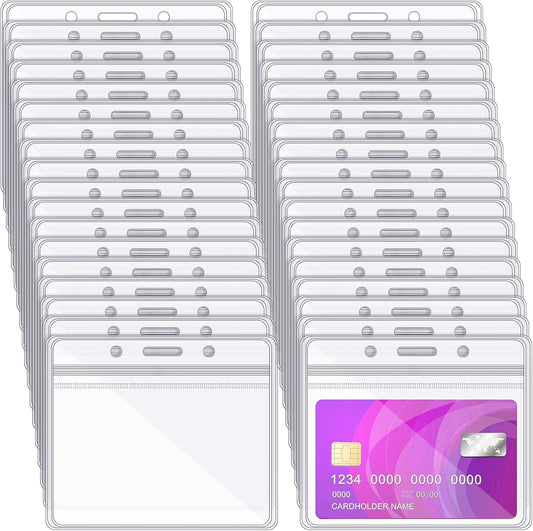 Zonon 150 Pcs Name Badge Holders Clear Plastic ID Card Name Tag Holders Badge Sleeves Horizontal Waterproof Transparent PVC Sleeve Cover Pouch for Office School Travel(4.53 x 3.94 Inch)