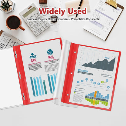 Ndsox 30 Packs Clear Front Report Covers with 3-Prong Fasteners, Plastic Project Presentation Folders Resume Document Covers with Red Back for 8.5" x 11" Letter Size Paper for School Office Business