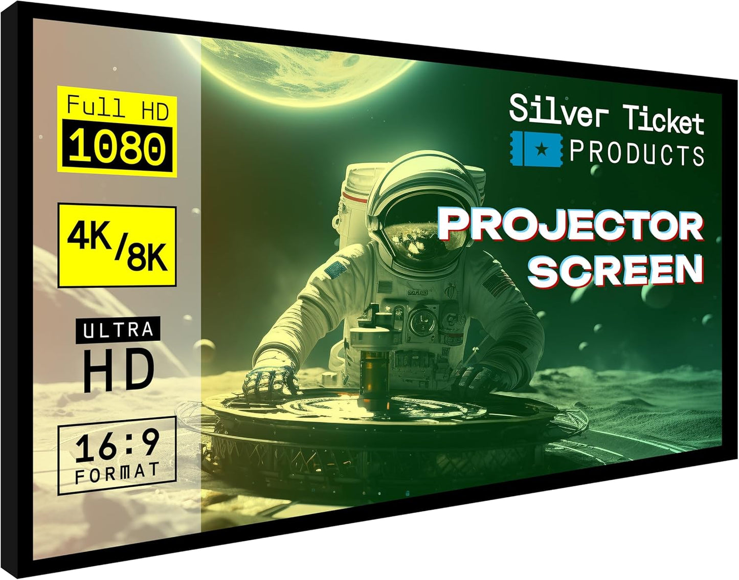 Silver Ticket Products STR Series 6 Piece Home Theater Fixed Frame 4K / 8K Ultra HD, HDTV, HDR & Active 3D Movie Projection Screen, 16:10 Format, 123" Diagonal, White Material STR-1610123