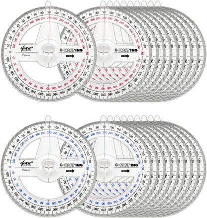 360° Protractor Set (20-Pack) – Clear Plastic Math Protractors for Geometry, Drafting & Angle Measurement – 4-Inch Swing Arm Protractor Ruler for Students, Engineers & Artists