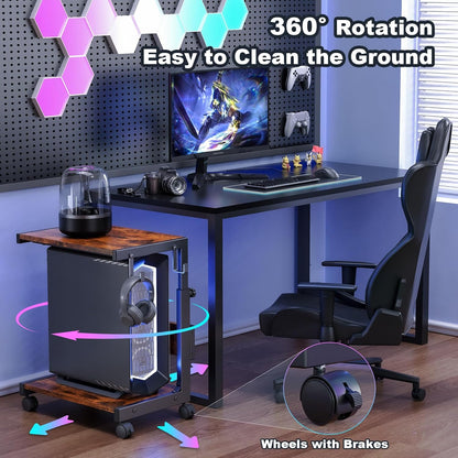 Computer Tower Stand with Charge Station and USB Charging Port - Height Adjustable PC Tower Stand, Under Desk CPU Holder Cart with Locking Caster Wheels for Fits Most PC