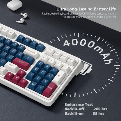 CMK98 Wireless Mechanical Keyboard with Number Pad,Tri-Mode Hot Swappable 99 Key Custom Gaming Keyboard, Linear Switches Gasket Creamy Keyboard RGB for Win/MAC (Blue Red)