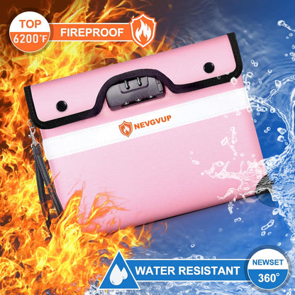 Upgraded 6200°F Fireproof Document Bag with Code Lock, Fire Proof Pouch w. Zipper/Reflective Strip, 9 Layers of Heat Insulated Materials, Fireproof Money Bag for Cash/Documents, Water Resistant
