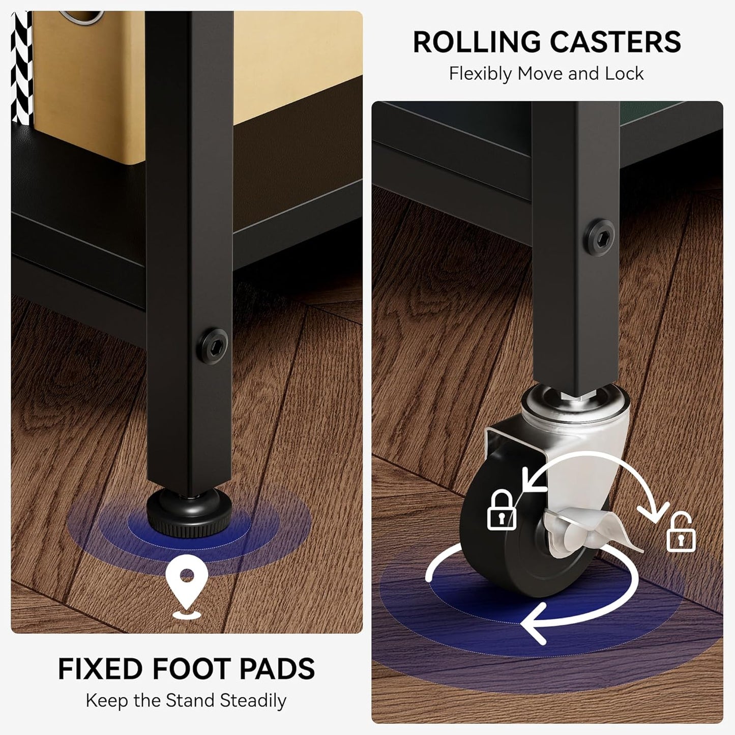 Warmiehomy 24"x24"x24" Large Printer Stand with Storage, 2 Tier Rolling Printer Cart Table, Mini Fridge Stand with Wheels, Use for 3D Laser Printer Home Office, Black