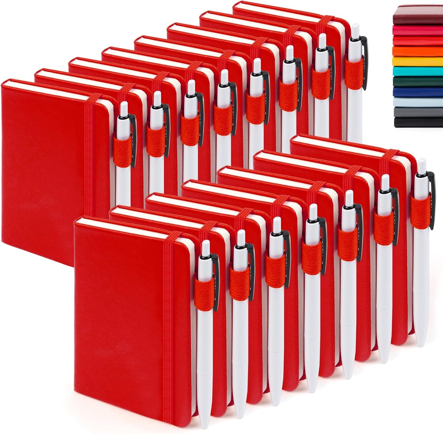 feela 15 Pack Pocket Small Notebooks Bulk, Mini Cute Notepads Hardcover College Ruled Lined Journals with Pen Holder for School Business Memos, with 15 Black Pens, 3.5”x 5.5”, A6, Red