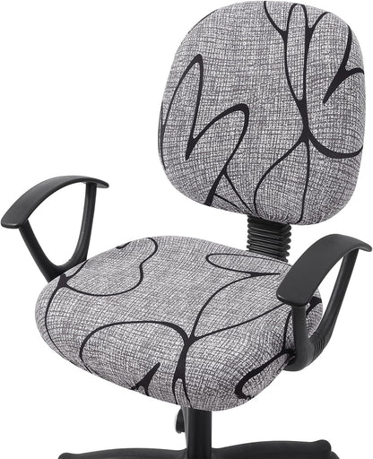Smiry Stretch Printed Office Computer Chair Covers, Universal Washable Removable Desk Rotating Chair Slipcovers Protector, Seat + Backrest Cover - Grey and Black