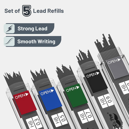 Mr. Pen Mechanical Pencil Set with Lead and Eraser Refills, 5 Sizes - 0.3, 0.5, 0.7, 0.9 and 2 Millimeters, Drafting, Sketching, Illustrations, Architecture, Back to School Supplies
