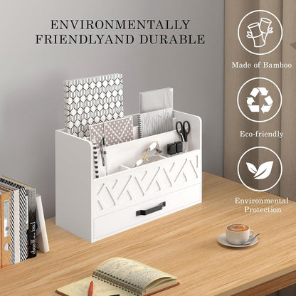 Bamboo Mail Organizer Countertop Wood Desk Organizer Drawer Tabletop Storage Box Letter Sorter Makeup Organizer for School Home Office Supplies White