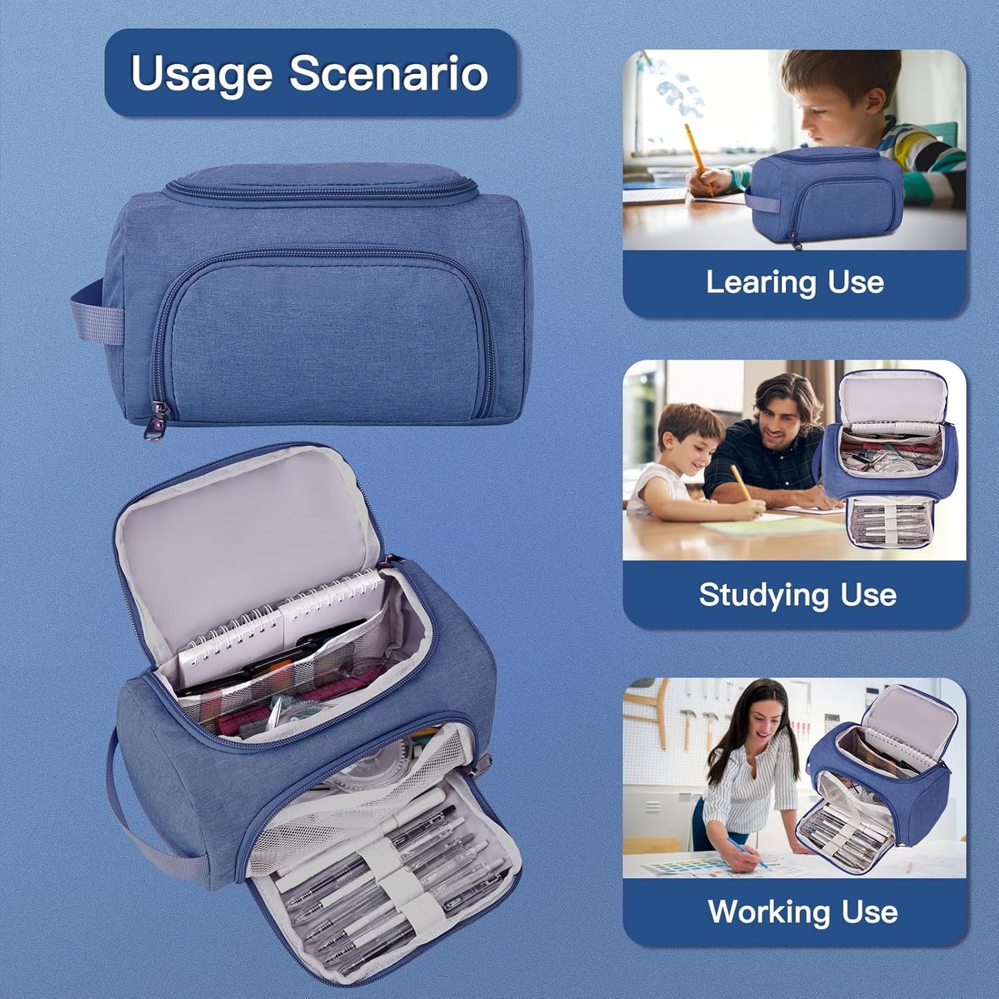 Large Pencil Pouch,Pencil Case Aesthetic,Zipper Pencil Box For Girls Back To School Supplies Emergency Bag Makeup Bag (DeepBlue)