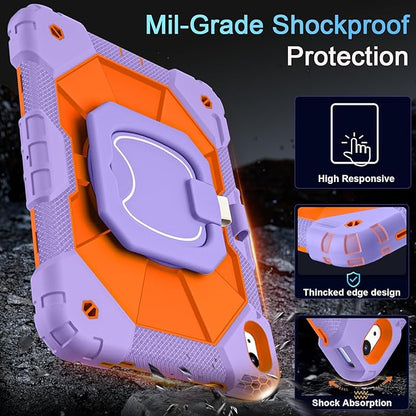 Case for iPad (A16) 11th/10th Generation 2025/2022,10th Gen iPad Case with Screen Protector 360° Rotating Stand,Heavy Duty Shockproof Cover for i Pad 11.0/10.9,Purple Orange