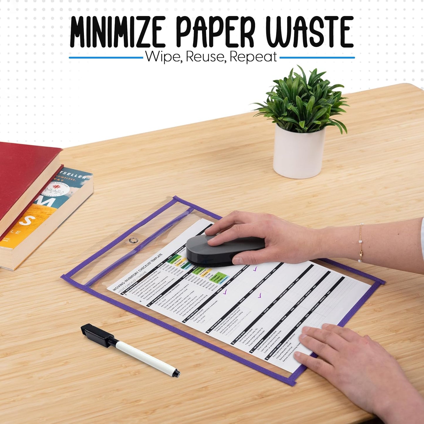 Essex Wares - 5 Pack, Purple, Job Ticket Holders, 10" Wide x 13.5" Tall - Clear Plastic Shop Ticket Holders - Easy to Use, Reusable & Easy Erase Plastic Invoice Holders, Water-Resistant & Durable