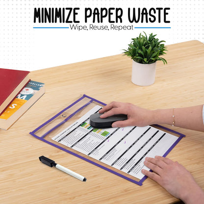 Essex Wares - 5 Pack, Purple, Job Ticket Holders, 10" Wide x 13.5" Tall - Clear Plastic Shop Ticket Holders - Easy to Use, Reusable & Easy Erase Plastic Invoice Holders, Water-Resistant & Durable