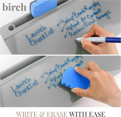 Birch Desktop Whiteboard with Storage & Multiple Markers Surface Desktop Glass Dry Erase Board Desk Top White Board Dry Erase Notepad Desk White Board Tabletop Desk Whiteboard (Charcoal)