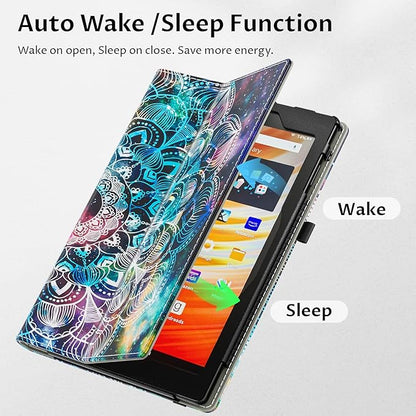 VORI Case for 2023/2021 Release Amazon Kindle Fire HD 10 Tablet (13th/11th Generation) and Fire HD 10 Plus 10.1" - Slim Folding Stand Folio Cover with Auto Wake/Sleep & Hand Strap, Mandala