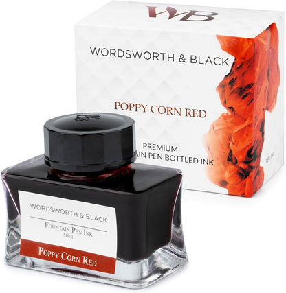 Wordsworth and Black Fountain Pen Ink Bottle (50 ml) Premium Luxury Edition, [Poppy Corn Red] Fountain Pens Bottled Ink; Classic Designed Bottle Smooth Flow 50 ml