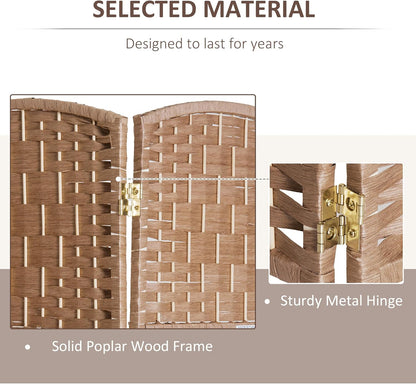 HOMCOM Room Divider 4 Panels Folding Privacy Screen 6FT Tall Portable Wicker Weave Partition Wall Divider for Bedroom Home Office, Natural Wood