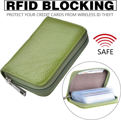 Easyoulife Genuine Leather Credit Card Holder Zipper Wallet With 26 Card Slots