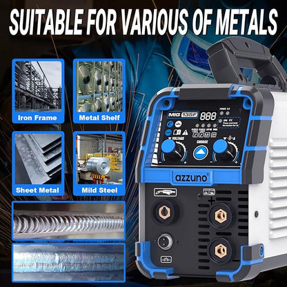 AZZUNO 135 Amp MIG Welder, 3 in 1 Multiprocess Welder 110V Flux Core Welder Flux MIG/Lift TIG/Stick Welding Machine Synergic Control IGBT Inverter Welder (volts, 110)