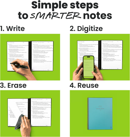 Rocketbook New Core Reusable Spiral Notebook, Executive Size 6x8.8, Teal - Lined Pages, App-Connected, Erasable, Durable Cover, Ideal for School, Work, and Creative Projects