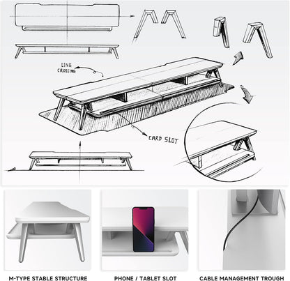 Fenge Dual Monitor Stand, Monitor Stands Riser for 2 monitors, 42.5 Inch Wood Desk Shelf with Storage Organizer and Cable Management for Office Desk Accessories