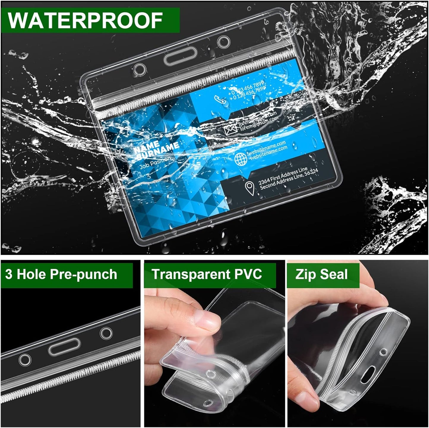 Marspark 100 Sets Clear Name Tags with Lanyard, Lanyards for ID Badges Reusable Strap with ID Holder Plastic Name Badges for Adults Business School Church Conference (Dark Green)