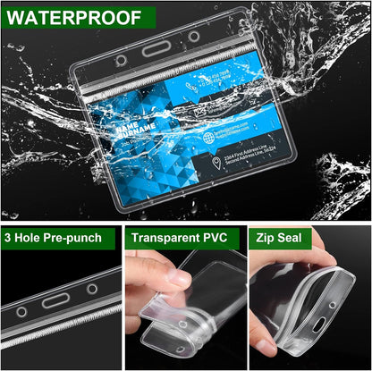 Marspark 100 Sets Clear Name Tags with Lanyard, Lanyards for ID Badges Reusable Strap with ID Holder Plastic Name Badges for Adults Business School Church Conference (Dark Green)