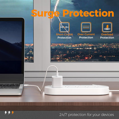 Surge Protector Power Strip 10 Ft Extension Cord, 10 AC Outlet Extender with 3 USB (1 USB C), TESSAN Flat Extension Cord with Multiple Outlets, Flat Plug Power Strip for Home, Office, Dorm Essentials