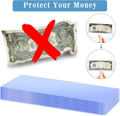 Sepamoon 10 Pieces Dollar Bill Sleeves, 6.9 x 2.95 Inch Hard Plastic Clear Currency Sleeves Waterproof Currency Holder Dollar Bills Display Protector Organizer Case Supplies for Collectors